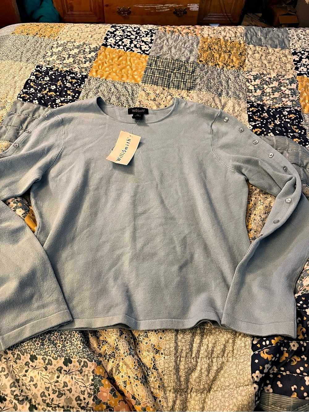 Willis & Smith Long Sleeve Snap Top Blue XL NWT